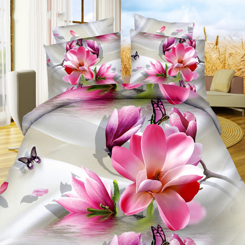 KTX-470867 Brushed 3D Four-Piece Bedding Set with Floral Design in Polyester Fiber