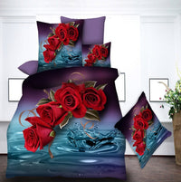 HKM-470867 Brushed 3D Four-Piece Bedding Set with Floral Design in Polyester Fiber