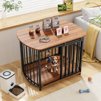 HKM-471059 Modern Wooden Dog Crate End Table for Small and Medium Dogs with Double Doors, Stylish Indoor Kennel Furniture