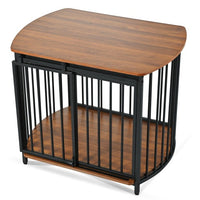 HKM-471059 Modern Wooden Dog Crate End Table for Small and Medium Dogs with Double Doors, Stylish Indoor Kennel Furniture
