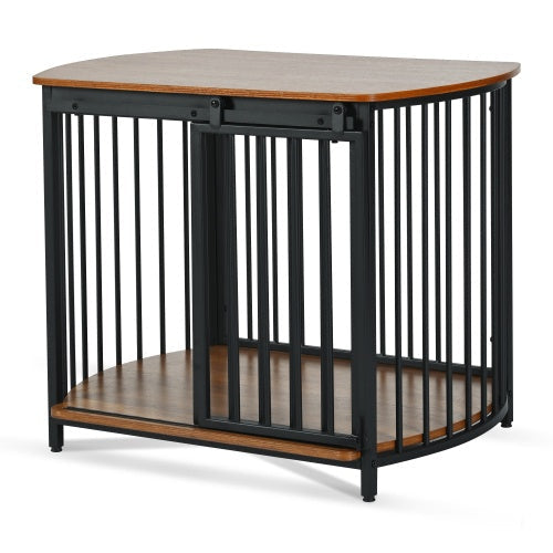 HKM-471059 Modern Wooden Dog Crate End Table for Small and Medium Dogs with Double Doors, Stylish Indoor Kennel Furniture
