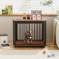 HKM-471059 Modern Wooden Dog Crate End Table for Small and Medium Dogs with Double Doors, Stylish Indoor Kennel Furniture