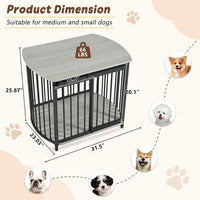 HKM-471059 Modern Wooden Dog Crate End Table for Small and Medium Dogs with Double Doors, Stylish Indoor Kennel Furniture
