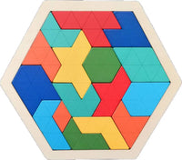 HKM-471059 Wooden Geometry Tangram Puzzle - Educational Brain Teaser Toy for Kids Ages 2 to 14