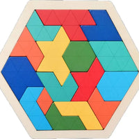 HKM-471059 Wooden Geometry Tangram Puzzle - Educational Brain Teaser Toy for Kids Ages 2 to 14