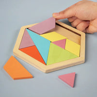HKM-471059 Wooden Geometry Tangram Puzzle - Educational Brain Teaser Toy for Kids Ages 2 to 14