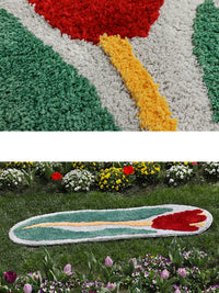 HKM-471123 Tulip Carpet for Girls' Bedroom - Modern Polyester Bedside Mat, 420MM x 1500MM, Spring Green Design