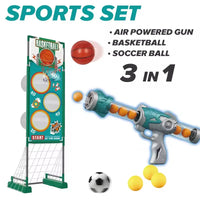 HKM-471315 3-in-1 Outdoor Sports Target Game with Soft Balls and Launchers for Kids