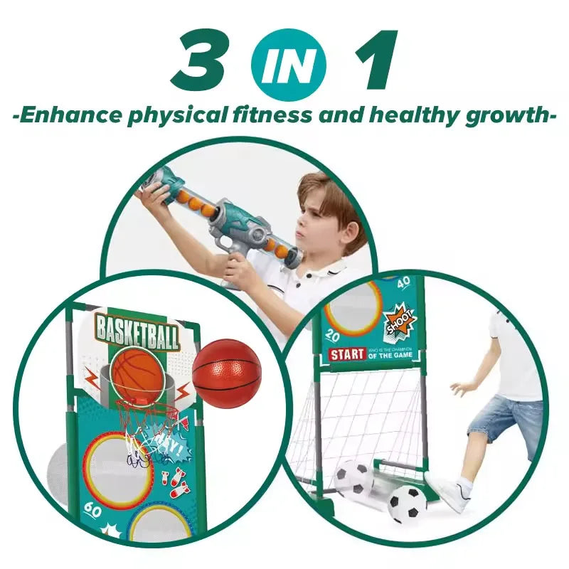 HKM-471315 3-in-1 Outdoor Sports Target Game with Soft Balls and Launchers for Kids
