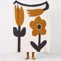 HKM-471379 Nordic Style Semi-Velvet Knitted Blanket with Floral Pattern, 130x160CM