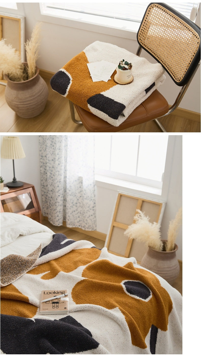 HKM-471379 Nordic Style Semi-Velvet Knitted Blanket with Floral Pattern, 130x160CM