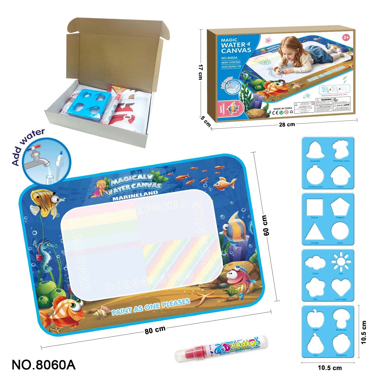 HKM-471635 Super Large Water Canvas Drawing Set for Kids - Reusable Color Graffiti Pad 80x60 CM