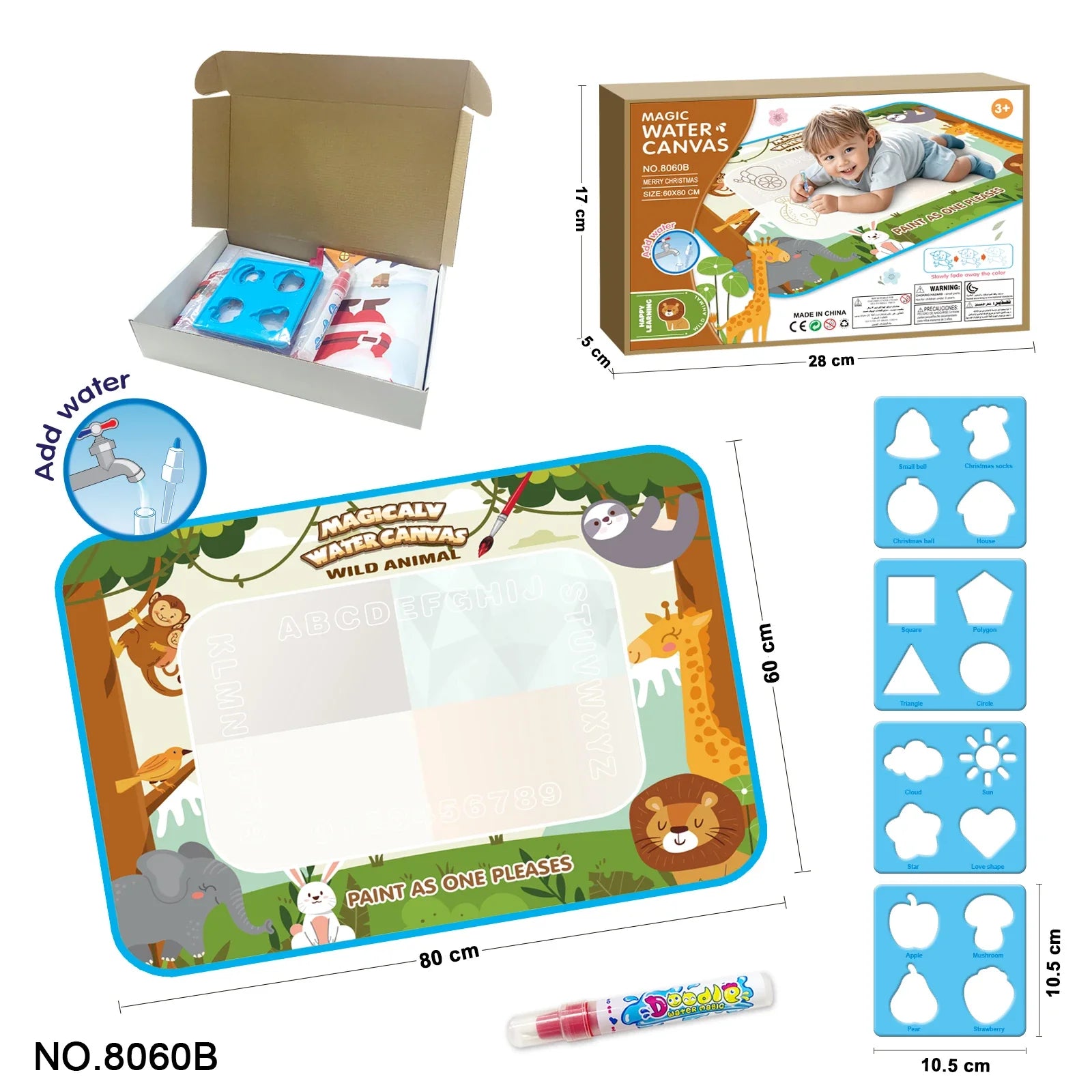 HKM-471635 Super Large Water Canvas Drawing Set for Kids - Reusable Color Graffiti Pad 80x60 CM