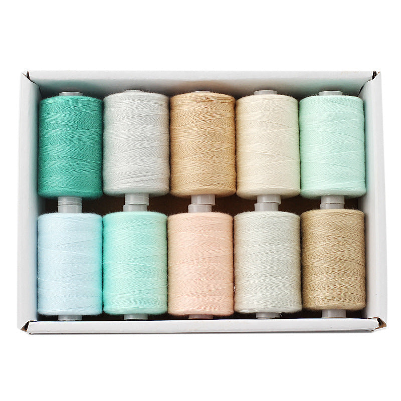 HKM-471891 Multicolor Dacron Sewing Thread - 300 Meters per Roll, 10 Piece Set for DIY Projects