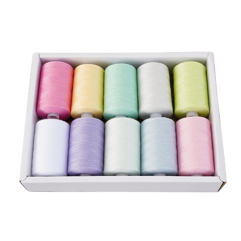 HKM-471891 Multicolor Dacron Sewing Thread - 300 Meters per Roll, 10 Piece Set for DIY Projects