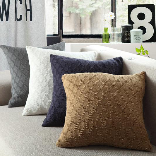 HKM-472019 Solid Color Cotton Knitted Pillowcase - European Pastoral Style, 45x45cm, Available in Multiple Colors