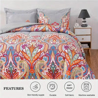 HKM-472211 Boho Gray King Comforter Set with Colorful Floral Design - 3 Pieces