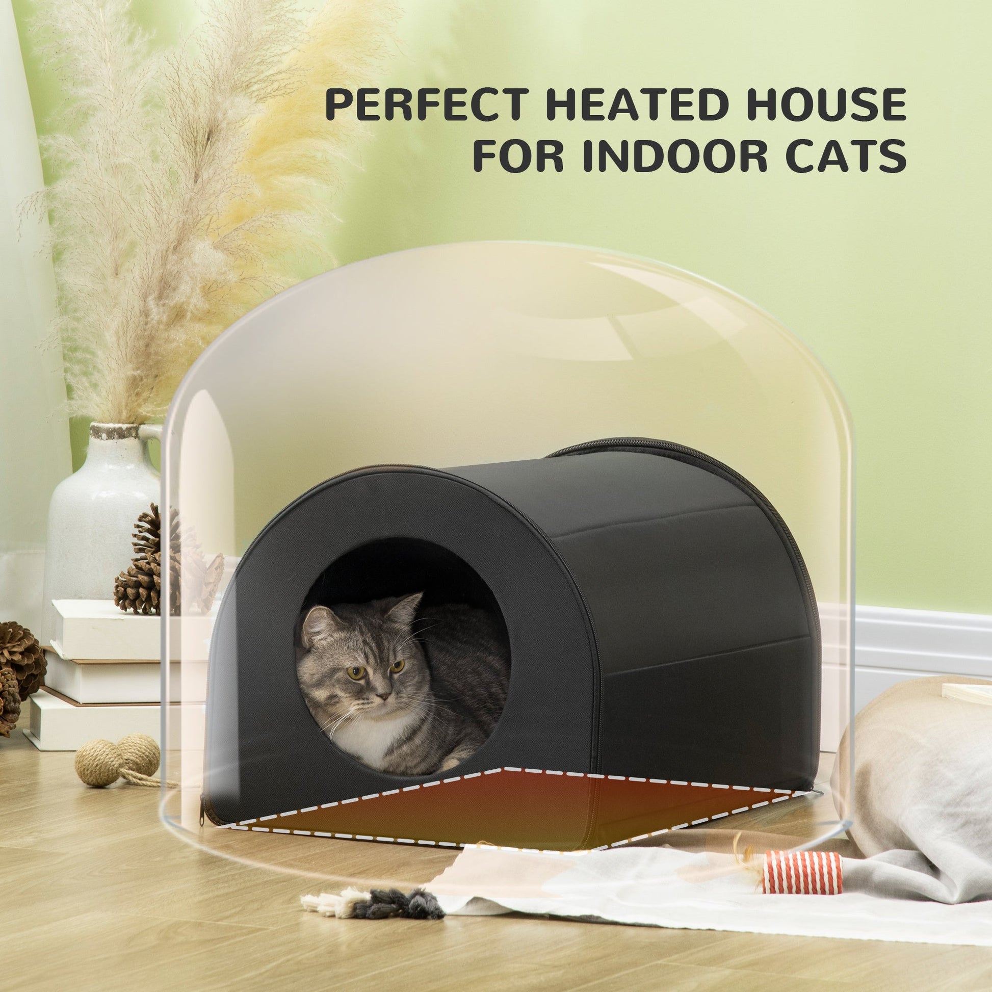 HKM-472211 Double Wide Water-Resistant Heated Cat House for Indoor and Outdoor Use - Black