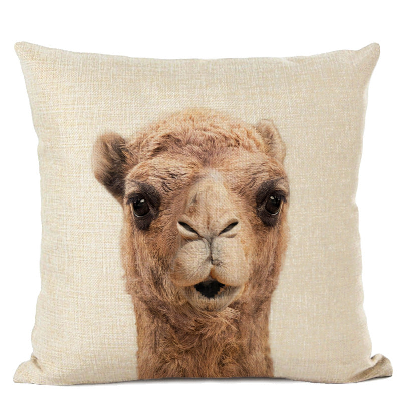 HKM-472339 Animal Parrot and Deer Head Linen Pillow Cover - Modern Simple Design, 45x45cm