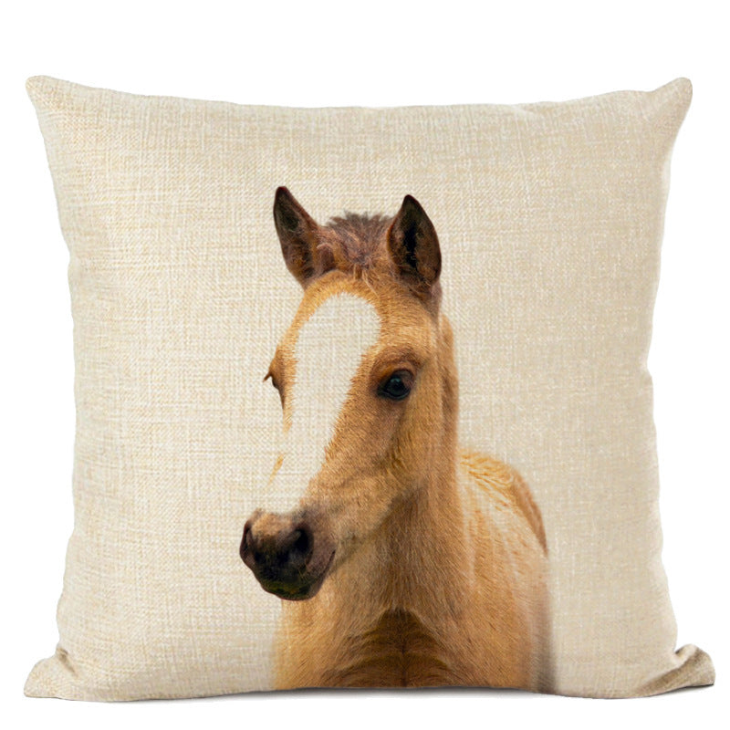 HKM-472339 Animal Parrot and Deer Head Linen Pillow Cover - Modern Simple Design, 45x45cm