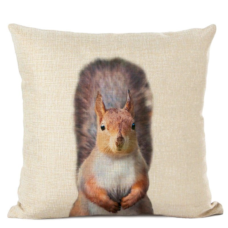 HKM-472339 Animal Parrot and Deer Head Linen Pillow Cover - Modern Simple Design, 45x45cm