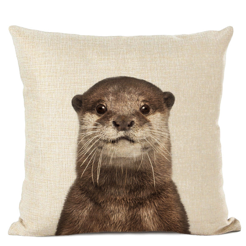HKM-472339 Animal Parrot and Deer Head Linen Pillow Cover - Modern Simple Design, 45x45cm