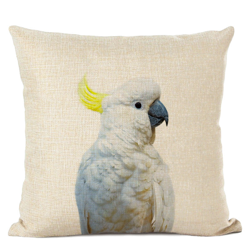 HKM-472339 Animal Parrot and Deer Head Linen Pillow Cover - Modern Simple Design, 45x45cm