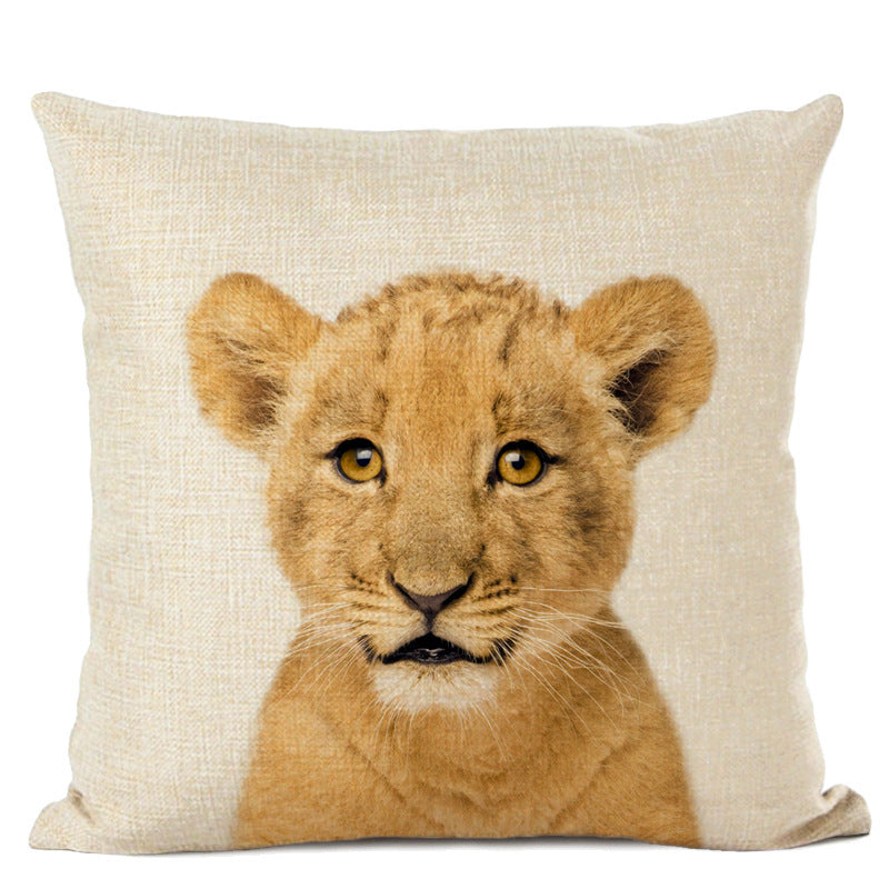 HKM-472339 Animal Parrot and Deer Head Linen Pillow Cover - Modern Simple Design, 45x45cm