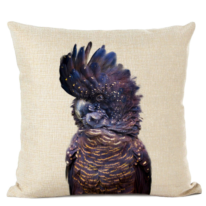 HKM-472339 Animal Parrot and Deer Head Linen Pillow Cover - Modern Simple Design, 45x45cm