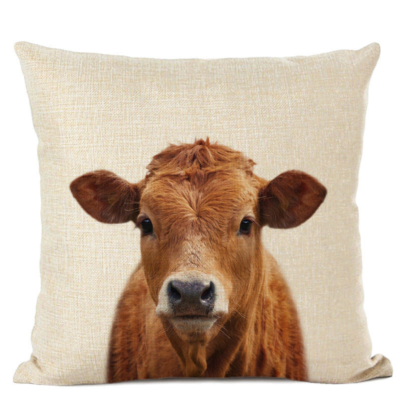 HKM-472339 Animal Parrot and Deer Head Linen Pillow Cover - Modern Simple Design, 45x45cm