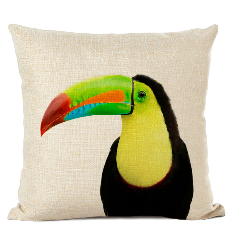 HKM-472339 Animal Parrot and Deer Head Linen Pillow Cover - Modern Simple Design, 45x45cm