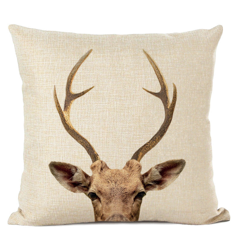 HKM-472339 Animal Parrot and Deer Head Linen Pillow Cover - Modern Simple Design, 45x45cm