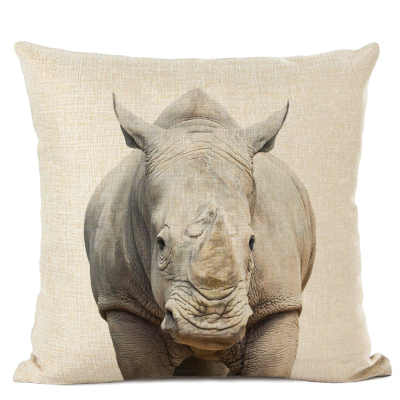 HKM-472339 Animal Parrot and Deer Head Linen Pillow Cover - Modern Simple Design, 45x45cm