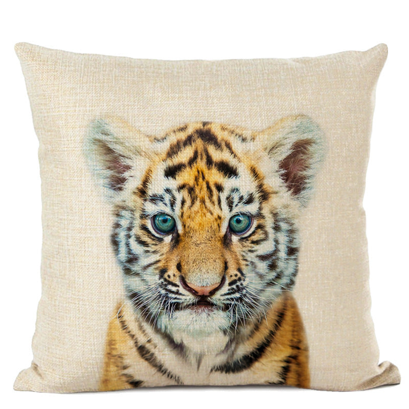 HKM-472339 Animal Parrot and Deer Head Linen Pillow Cover - Modern Simple Design, 45x45cm
