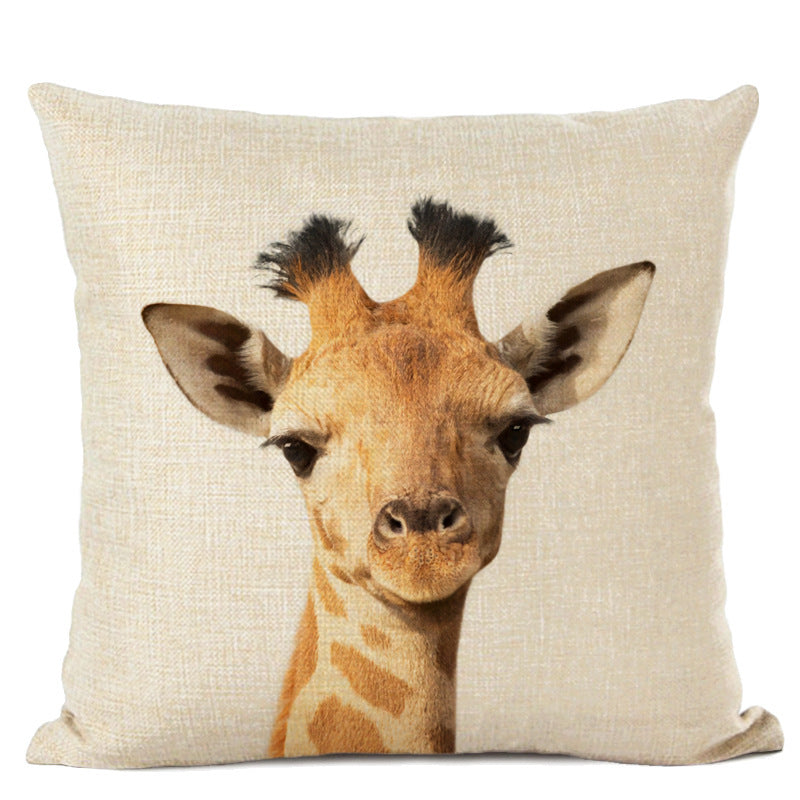 HKM-472339 Animal Parrot and Deer Head Linen Pillow Cover - Modern Simple Design, 45x45cm