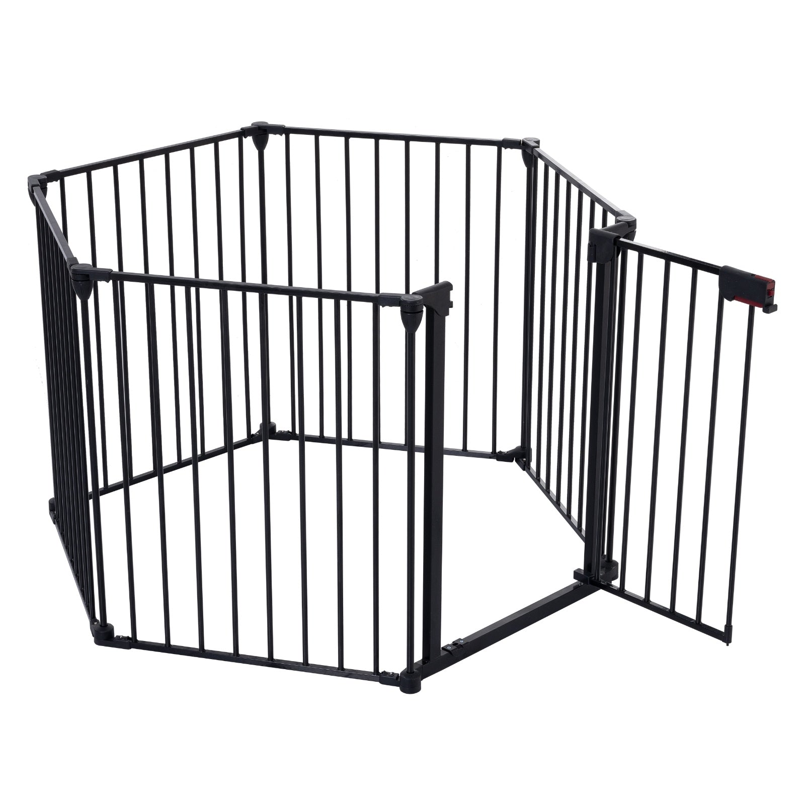 HKM-472723 150 Inch Adjustable Metal Safety Gate with Walk Through Door - Versatile Play Yard and Fireplace Fence