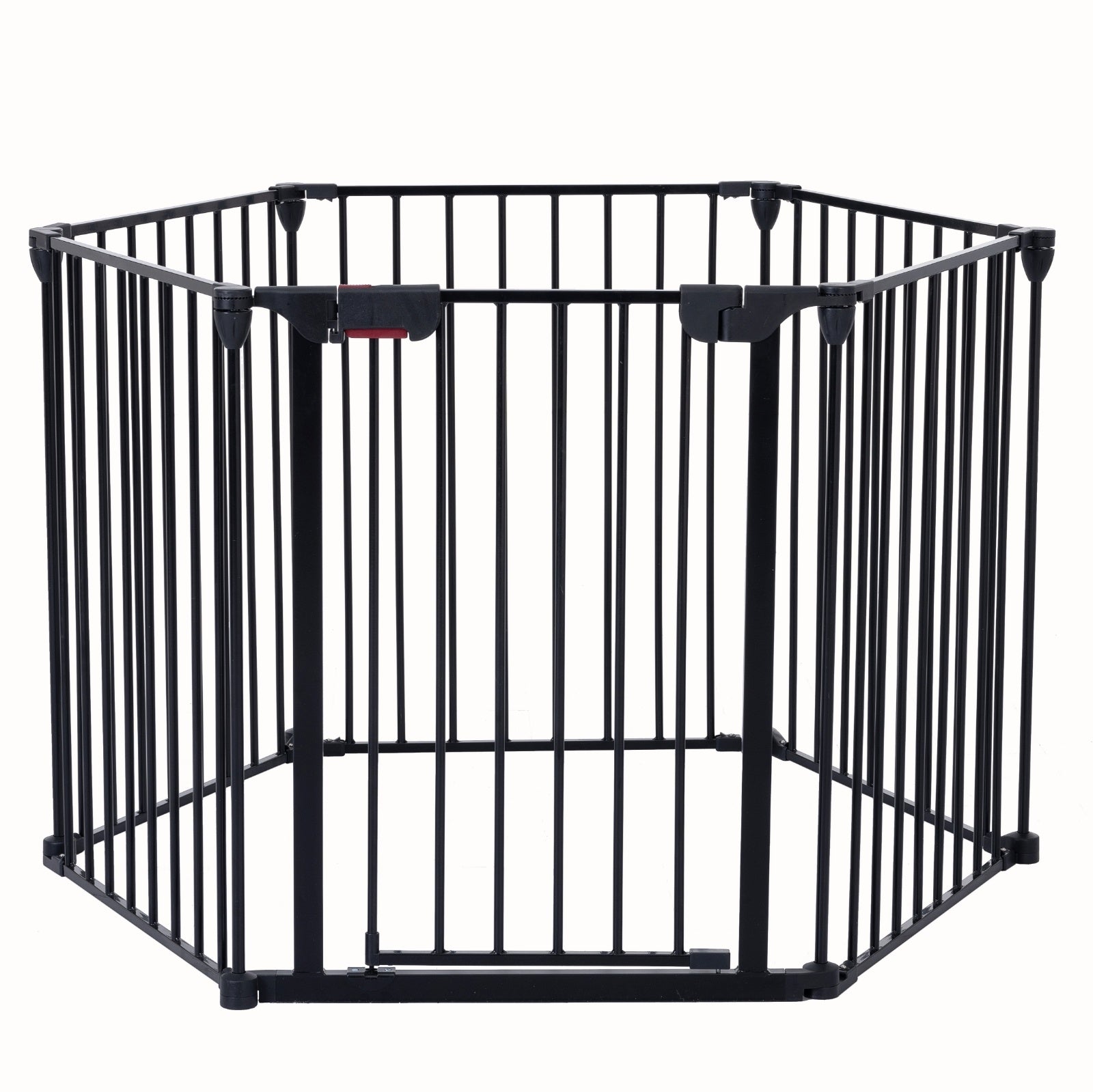 HKM-472723 150 Inch Adjustable Metal Safety Gate with Walk Through Door - Versatile Play Yard and Fireplace Fence