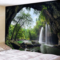 HKM-472915 Cave Waterfall Print Tapestry - 100% Polyester Fabric Wall Decor