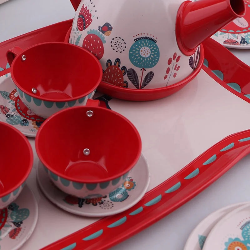 HKM-473043 Classic Kids Tea Set Role Play Kitchen Toy - Fun Plastic Dining Experience for Ages 2-4