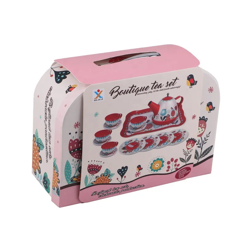 HKM-473043 Classic Kids Tea Set Role Play Kitchen Toy - Fun Plastic Dining Experience for Ages 2-4