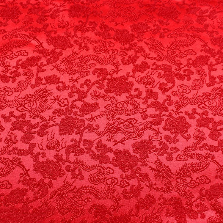 HKM-473043 Happy Auspicious Dragon and Phoenix Brocade Fabric for Skirts, Shirts, and Wedding Dresses - 50% Rayon, 50% Polyester, 150cm Wide