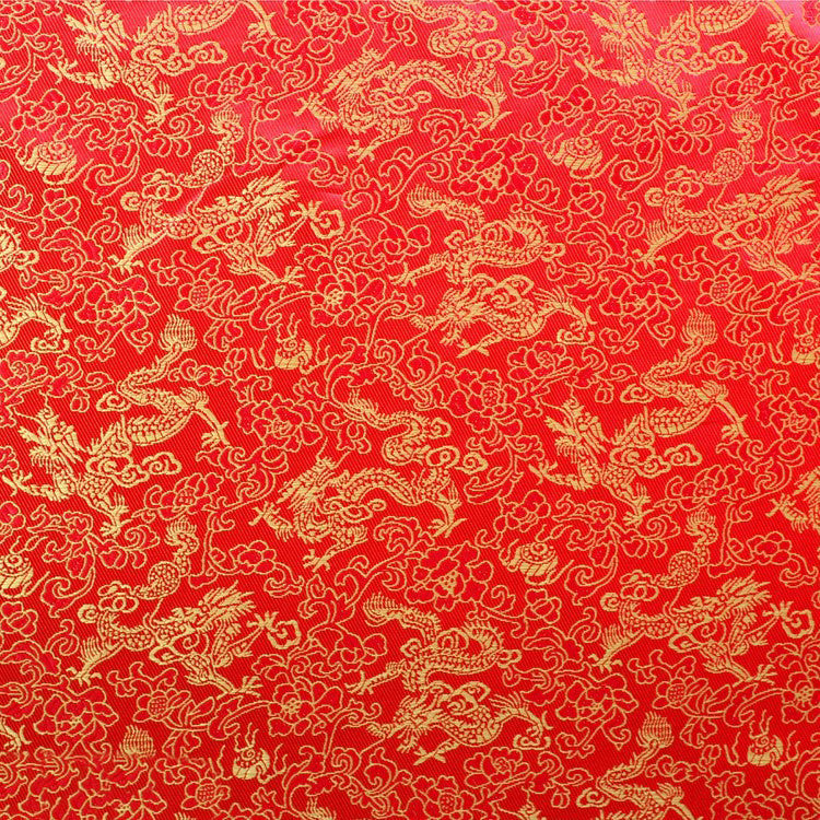 HKM-473043 Happy Auspicious Dragon and Phoenix Brocade Fabric for Skirts, Shirts, and Wedding Dresses - 50% Rayon, 50% Polyester, 150cm Wide