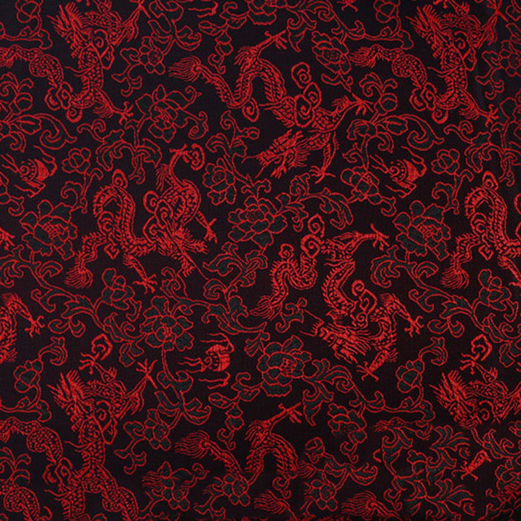 HKM-473043 Happy Auspicious Dragon and Phoenix Brocade Fabric for Skirts, Shirts, and Wedding Dresses - 50% Rayon, 50% Polyester, 150cm Wide