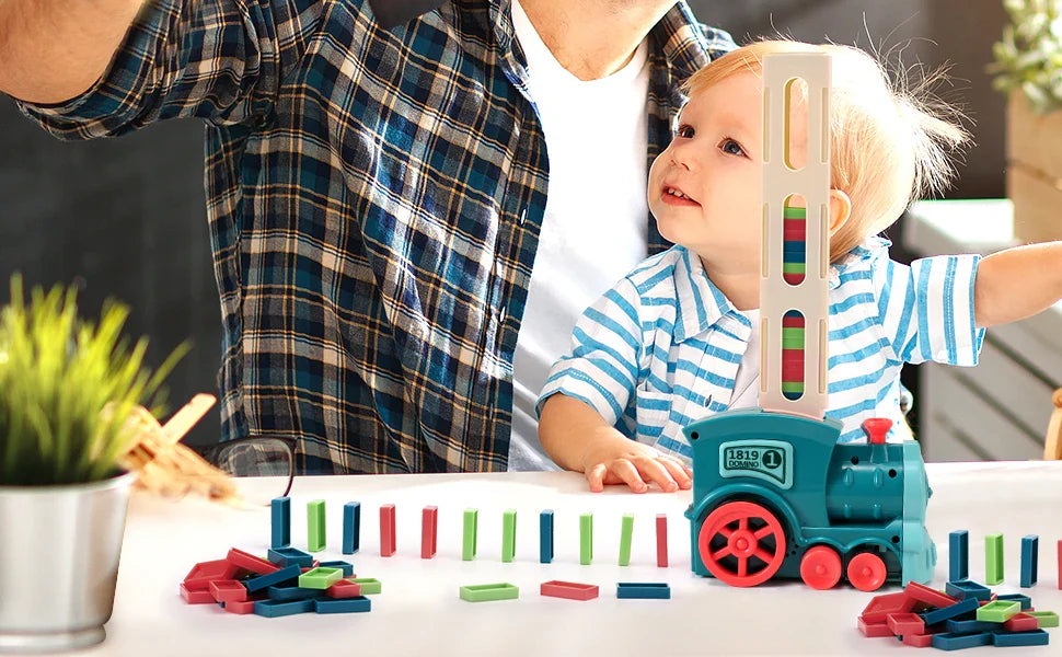 HKM-473171 Electric Automatic Domino Stacking Toy Set for Kids - Creative Domino Train Game
