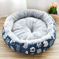 HKM-473171 Litter Padded Pet Nest in Cartoon Pattern - Soft Arctic Fleece & Linen Canvas, Multiple Sizes Available