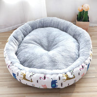 HKM-473171 Litter Padded Pet Nest in Cartoon Pattern - Soft Arctic Fleece & Linen Canvas, Multiple Sizes Available
