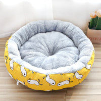HKM-473171 Litter Padded Pet Nest in Cartoon Pattern - Soft Arctic Fleece & Linen Canvas, Multiple Sizes Available