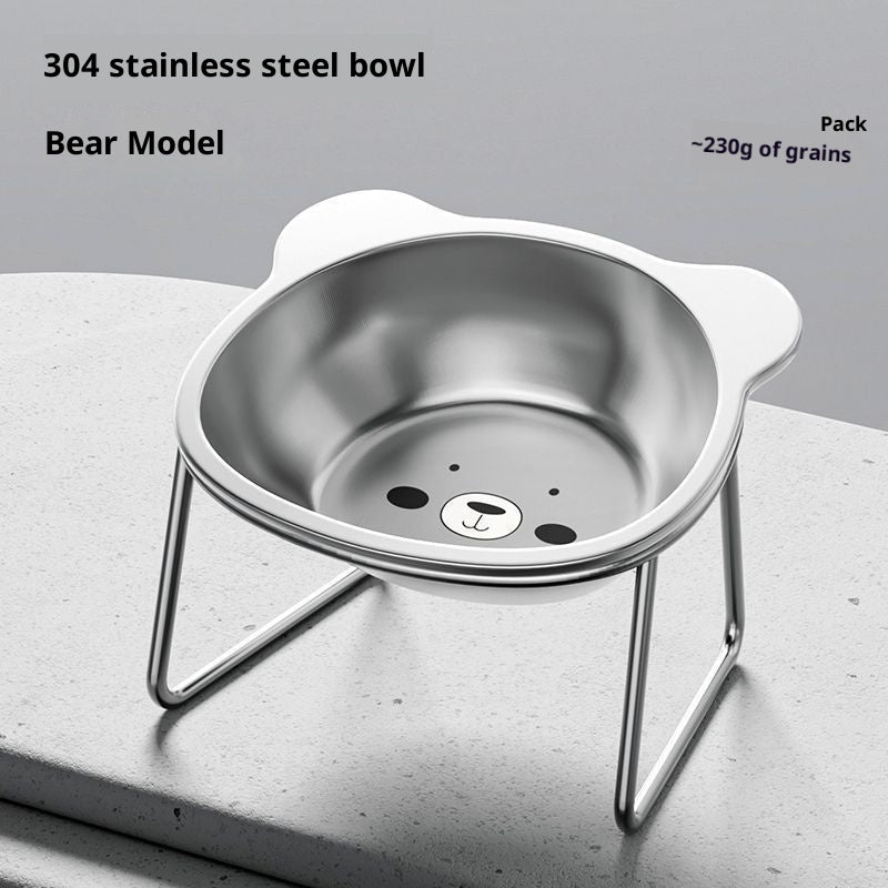 HKM-473235 Adjustable Stainless Steel Cat Bowl with Neck Support Rack for Enhanced Feeding Experience