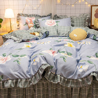 HKM-473363 Sunflower Pattern Polyester Twill Quilt Cover Set with Pillowcases and Bedskirt Options