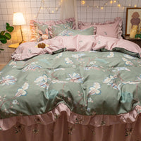 HKM-473363 Sunflower Pattern Polyester Twill Quilt Cover Set with Pillowcases and Bedskirt Options